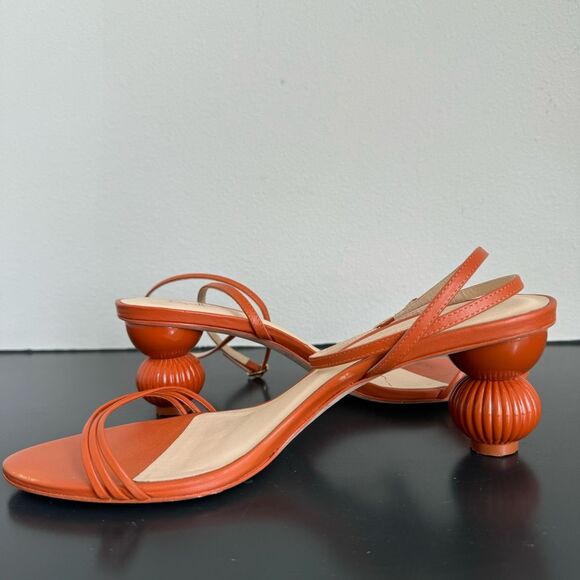 Anthropologie Guilhermina Sculptural Orange Funky Heel Summer Sandal Size 9 / 40 - Picture 3 of 9